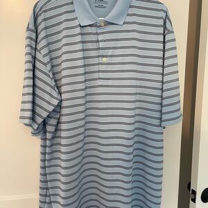 PGA Tour Light Blue and Black Striped Polo Shirt